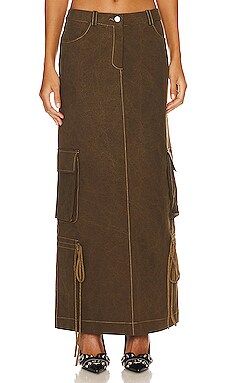 LADO BOKUCHAVA Cargo Maxi Skirt in Wood Brown from Revolve.com | Revolve Clothing (Global)