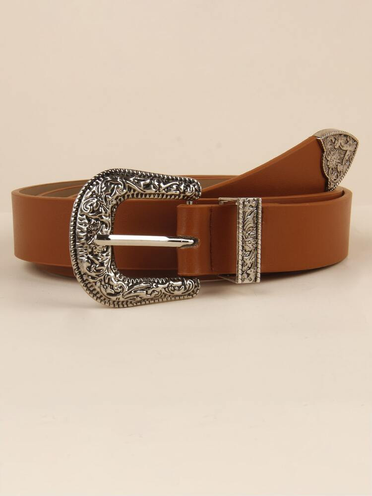 135CM Plus Engraved Buckle Belt | SHEIN