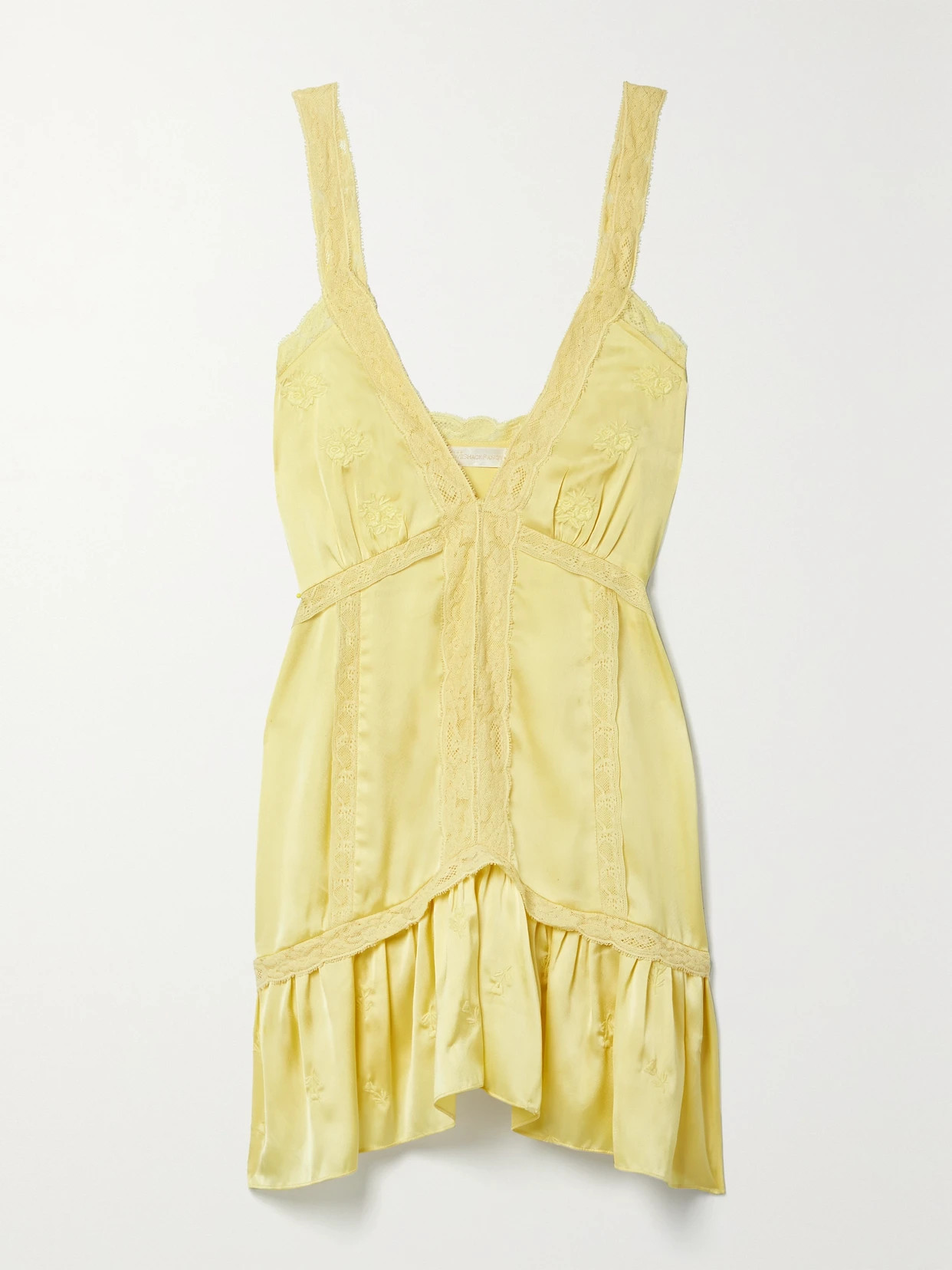 LoveShackFancy - Navie Lace-trimmed Embroidered Satin Mini Dress - Yellow | NET-A-PORTER (UK & EU)