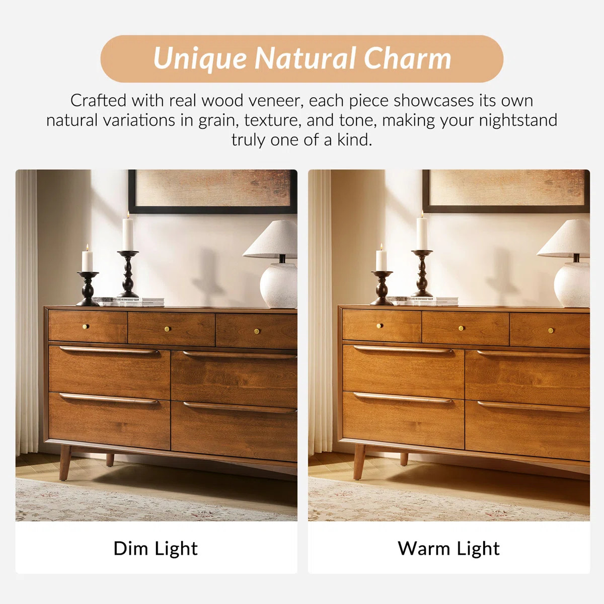 Aviannah Clegg 52'' W Mid-Century 7 - Drawer Dresser with Solid Wood Legs and Built-in Drawer Div... | Wayfair North America