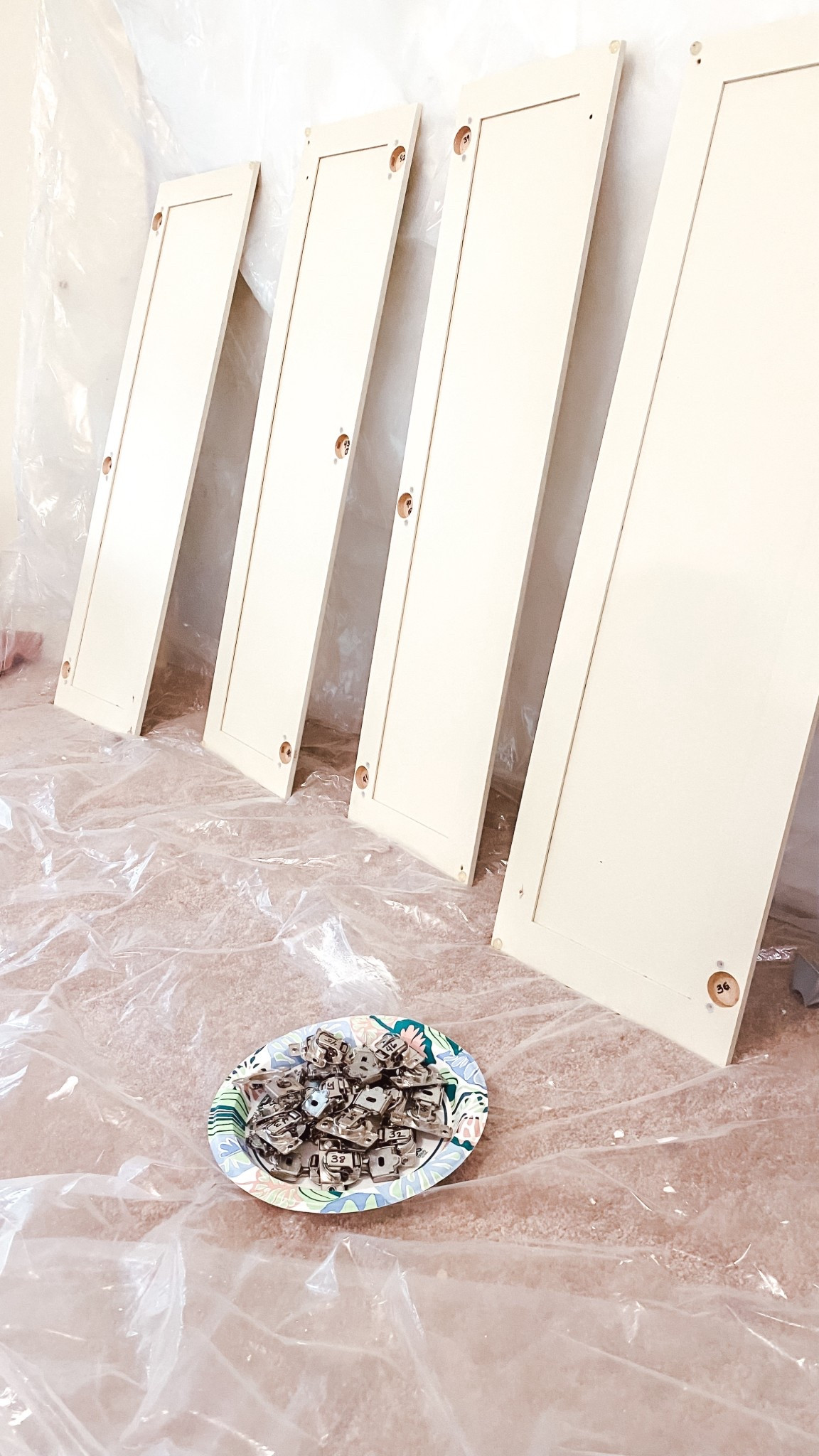 My process for painting cabinets:

 -Lightly sand all surfaces with 150 grit block sander
-Clean all cabinets (I use KrudKutter)
-Prime cabinets (one coat, apply liberally but doesn’t have to be neat
-Use 4” foam cabinet roller and 2” brush to get in corners and crevices
-Let primer dry then paint.  For the first time I used Sherwin Williams Pro Classic oil based paint (tinted to my color of choice) and it finished beautifully!  
-Paint cabinets (I did one coat and applied carefully and the finish is flawless).
-Because oil based paint takes 12+ hours to dry I painted back side of doors first, let fully dry and came back next day and painted front side of doors.


#LTKHome