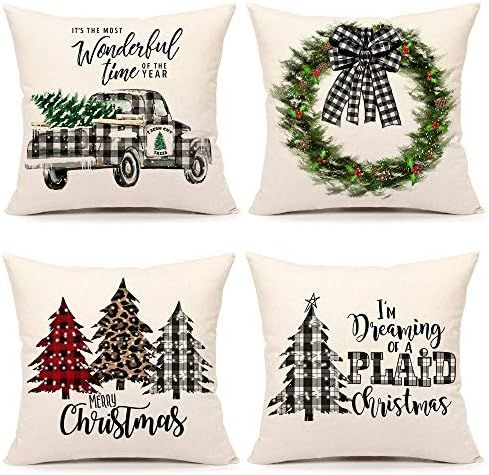 4TH Emotion Farmhouse Christmas Pillow Covers 18x18 Set of 4 Country Christmas Decorations Black ... | Amazon (US)