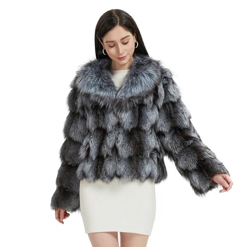Fur Story Women's Genuine Fox Fur Coat Thick Warm Fur Jacket Winter Coat Lapel Collar | Amazon (US)