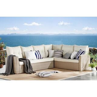 Alaterre Furniture Canaan Brown All-Weather Wicker Outdoor Large Corner Sectional Sofa with Cream Cu | The Home Depot