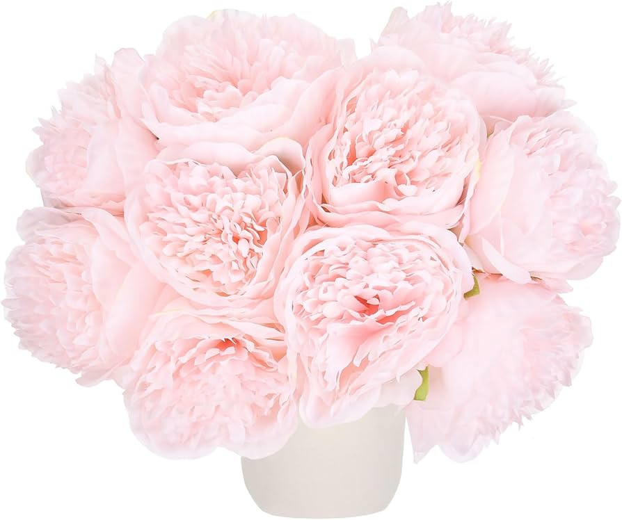 MECCANIXITY Artificial Flower Heads, Silk Peony Leaf Plants Hydrangea Light Pink Faux Flowers for... | Amazon (US)