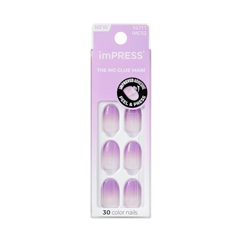 Impress Color Ombre Press On Nails, 'Take A Chance', Purple, Short Oval, PureFit Technology, Patented Super Hold Adhesive, Chip Proof, Smudge Proof, Mini Nail File, Manicure Stick & 30 Fake Nails | Amazon (US)