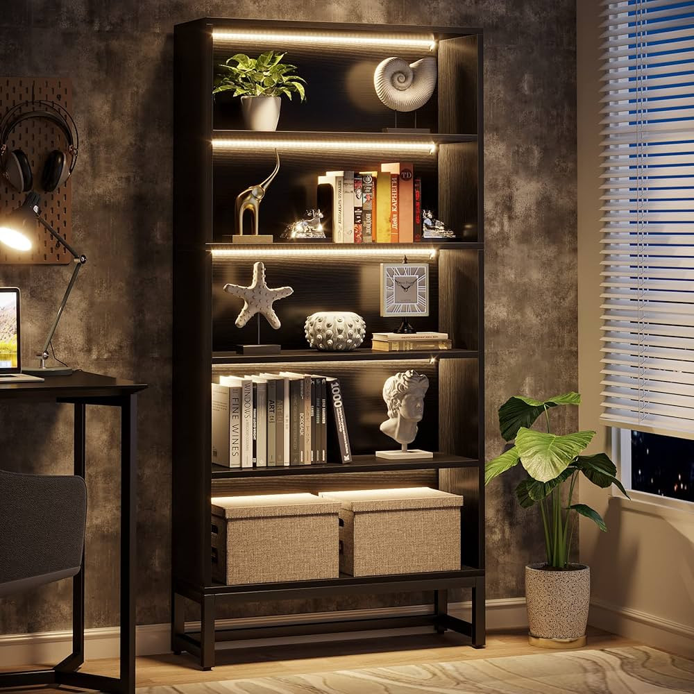 Tribesigns Tall Bookcase Black Bookshelf, 70.8” Large Bookcases Organizer with LED Lights, Heav... | Amazon (US)