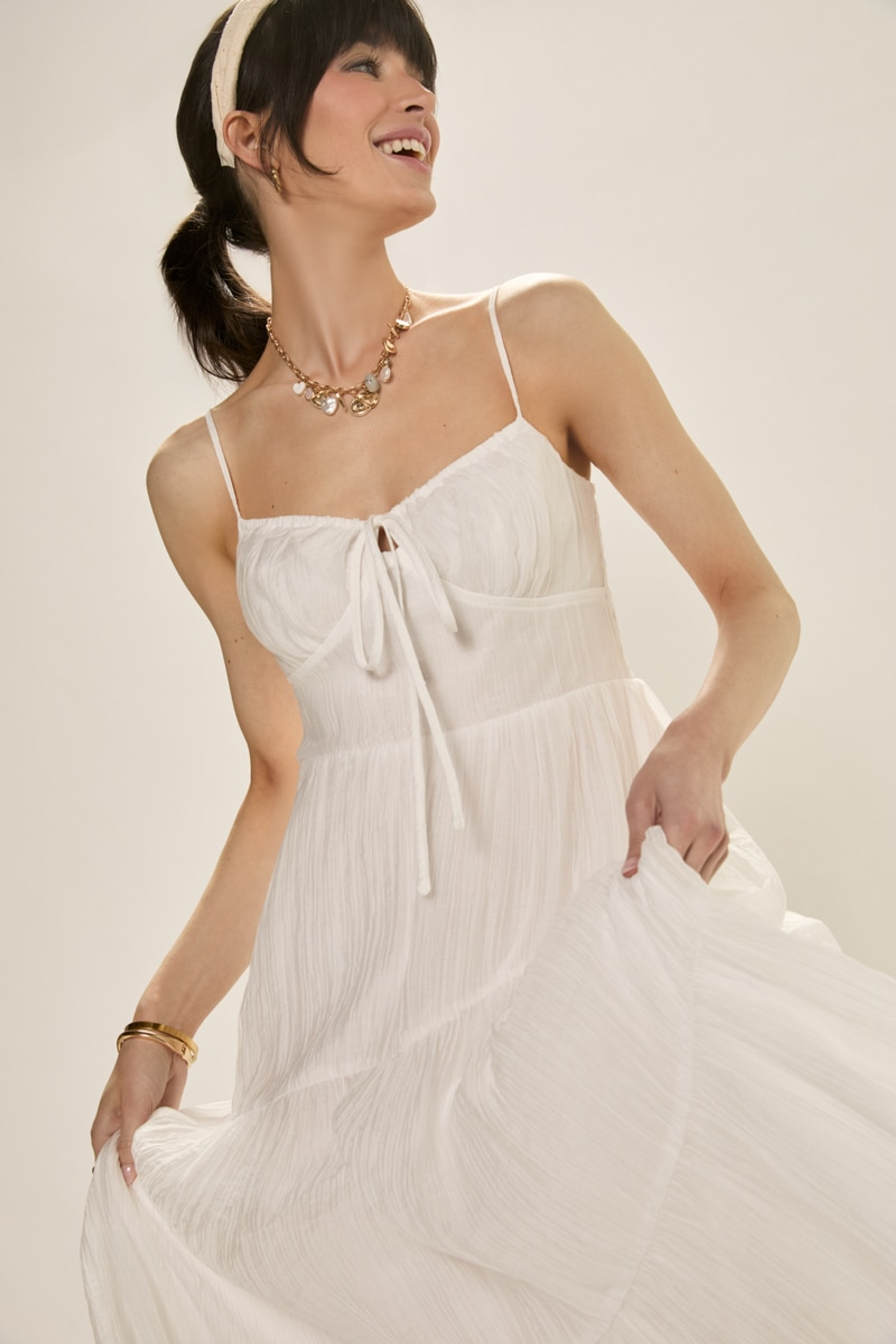 Maddie Front Tie Tiered Midi Dress | Francesca's