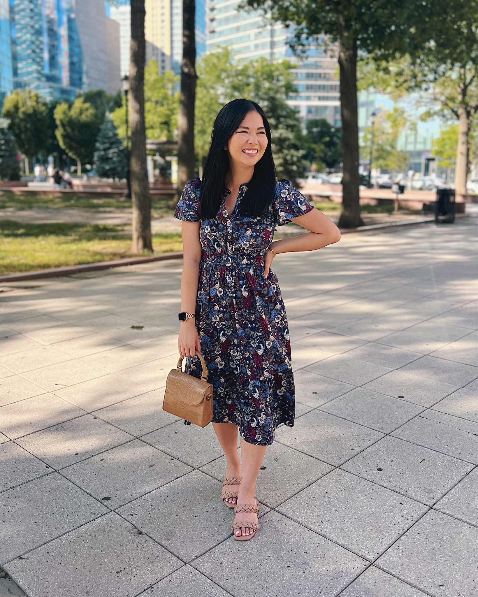 Navy floral dress (XSP)
Navy dress
Summer work dress
Brown leather bag
Small brown bag
Braided sandals (TTS)
Summer work outfit
Smart casual outfit
Teacher outfit
Mom outfit
LOFT outfit
Petite dress

#LTKSeasonal #LTKstyletip #LTKworkwear