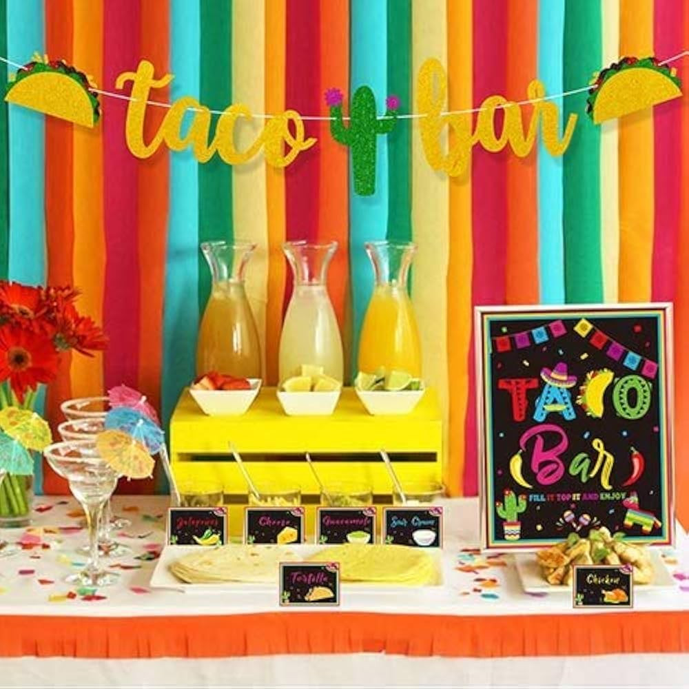 Kitticcino Taco Bar Decoration Kit - Banner Sign Tents Garland for Cinco De Mayo Mexican Fiesta T... | Amazon (US)