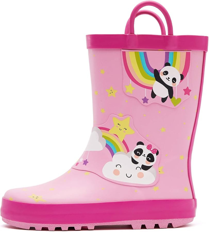 K KomForme Kids Rain Boots Waterproof Printed Rubber boots with Handles | Amazon (US)