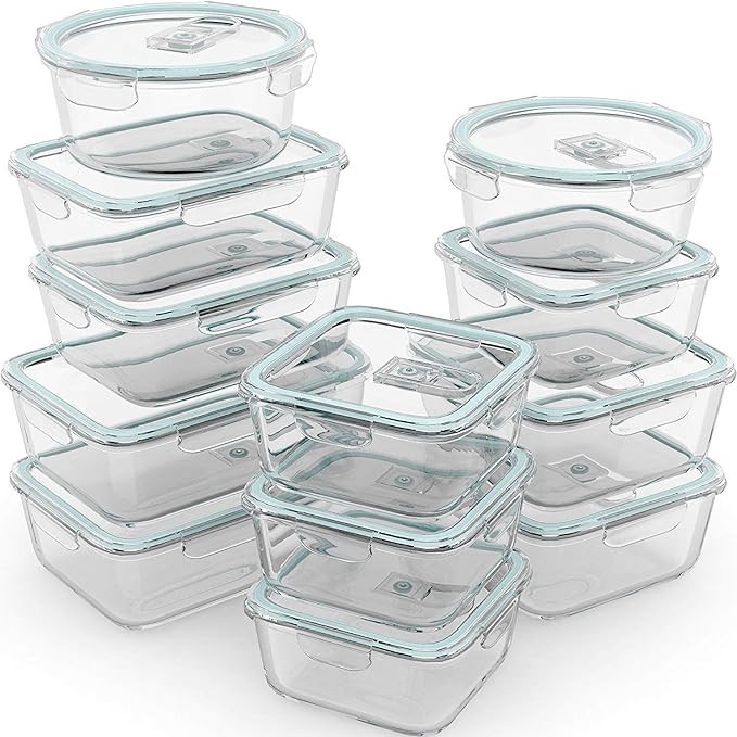 Razab 24 Pc Glass Food Storage Bento Containers Airtight Lids Microwave/Oven/Freezer & Dishwasher... | Amazon (US)