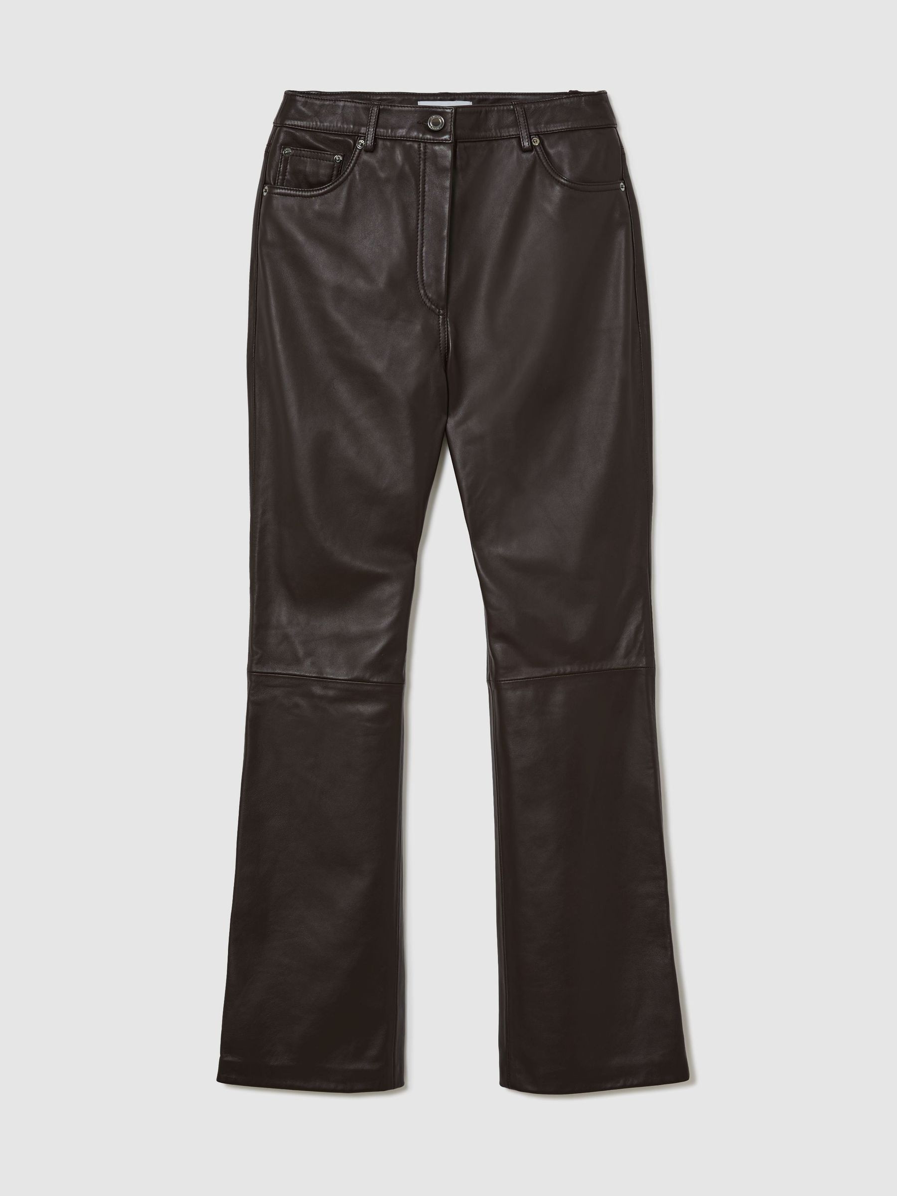 Reiss Leather Slim Straight-Leg Trousers in Aubergine - REISS | Reiss UK
