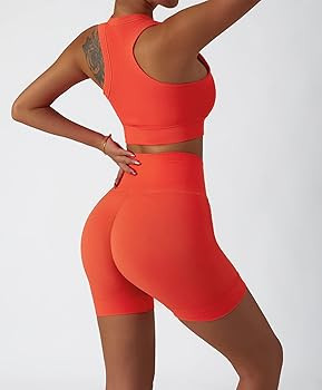ABOCIW Workout Sets for Women 2 Piece Seamless Ribbed Tank Top Sport Bra High Waist Biker Shorts ... | Amazon (US)