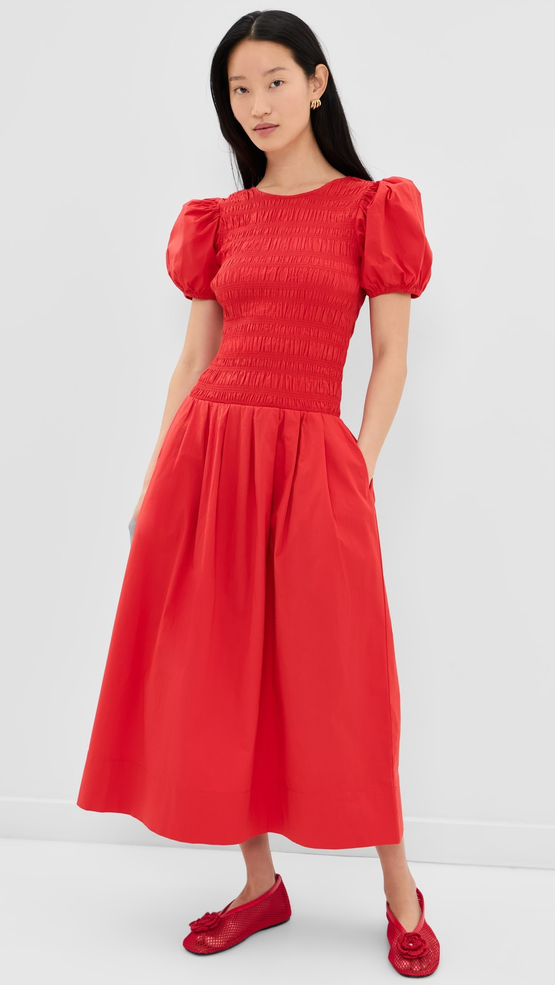 Smocked Cotton Pleated Dress | Shopbop