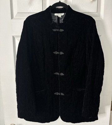 Coldwater Creek Lg Black Velvet Jacket Blazer Quilted Mandarin Collar Evening | eBay US
