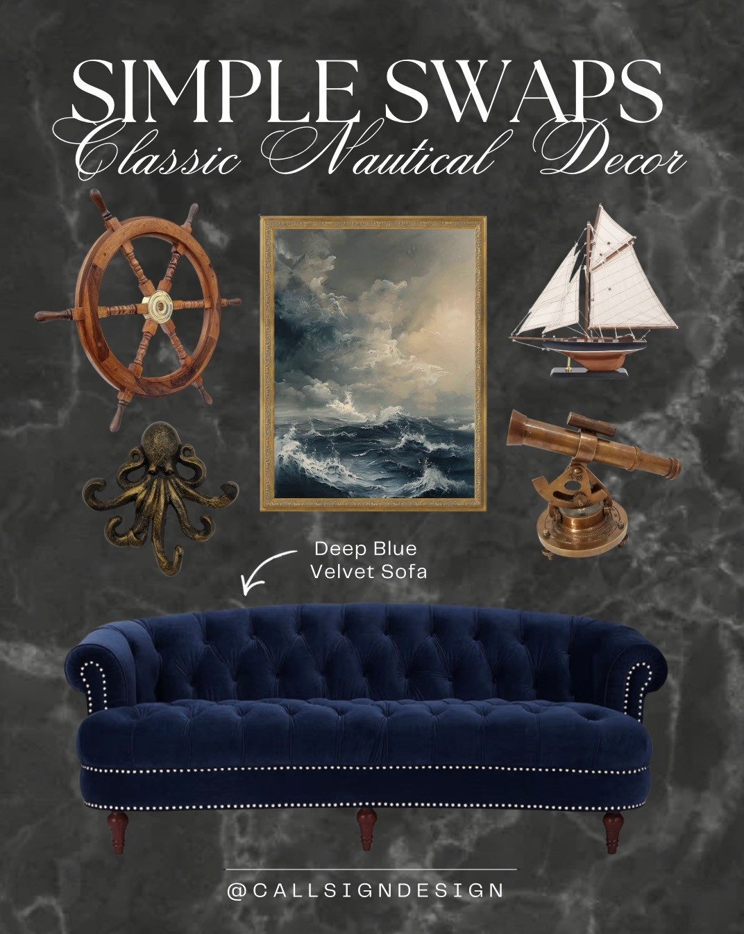 Dark and moody nautical decor that feels rich with depth and quiet mystery. Deep tones, aged textures, and maritime touches create a space that feels storied, grounded, and effortlessly atmospheric. 🌊⚓💙

#NauticalDecor #MoodyInteriors #DarkAndDramatic #CoastalStyle #CollectedHome #HomeDecor #DesignDetails #callsigndesign