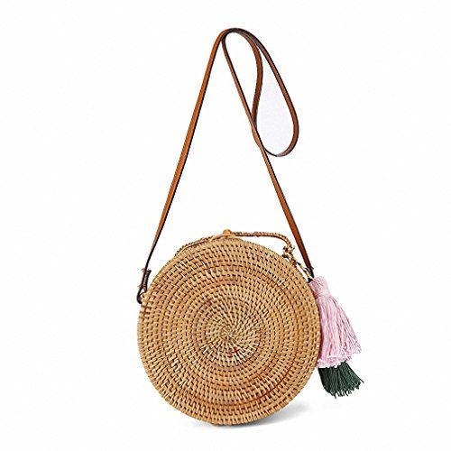 Beach bag Circle Straw Bags tassel Rattan Bag Women Small Handbag Handmade Crossbody | Amazon (US)