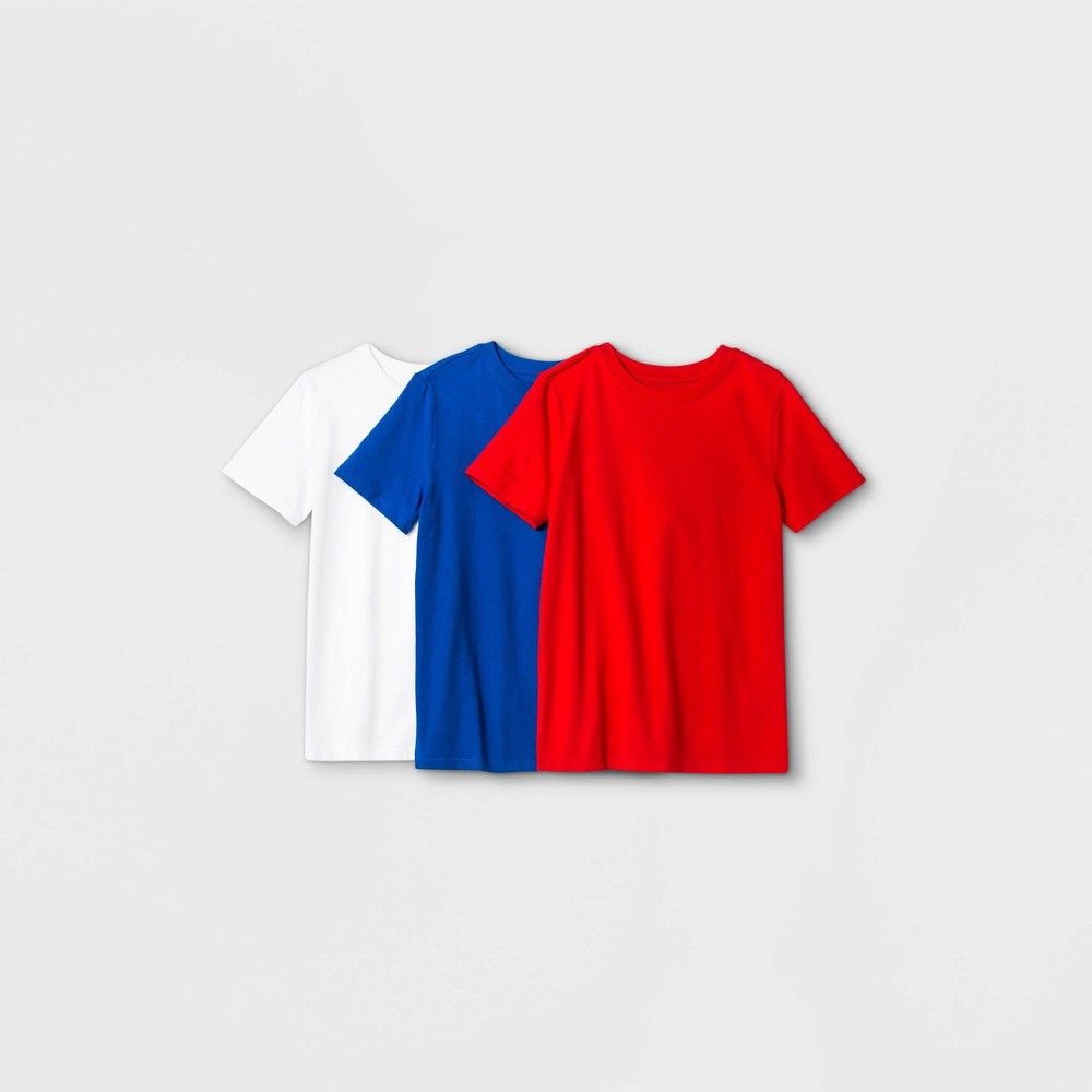 Boys' 3pk Short Sleeve T-Shirt - Cat & Jack Red/White/Blue S | Target