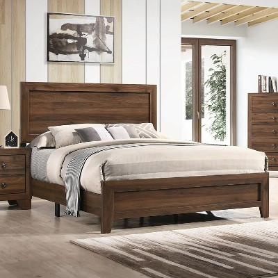 King Size Panel Bed, Bed Frame with Solid Wood Headboard, Contemporary Style, Brown Cherry | Target