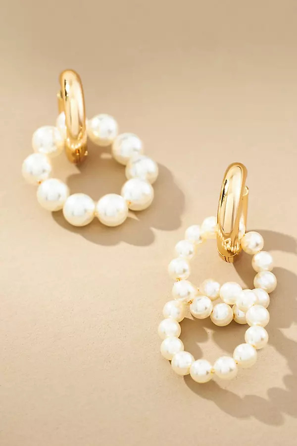 Asymmetrical Pearl Hoop Huggie Earrings | Anthropologie (US)