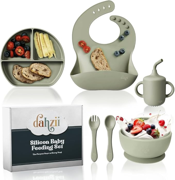 6-Piece Silicone Baby Feeding Set Non-Slip Suction Plate, Bowl, Spoon, Fork, Cup, Bib. BPA-Free, ... | Amazon (US)
