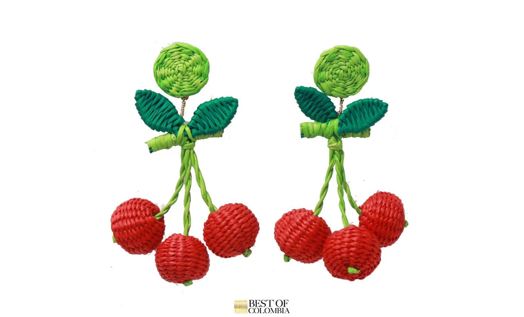 Iraca/ Straw Cherry Earrings - Etsy | Etsy (US)