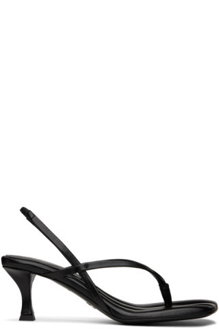 Black Square Thong Heeled Sandals | SSENSE