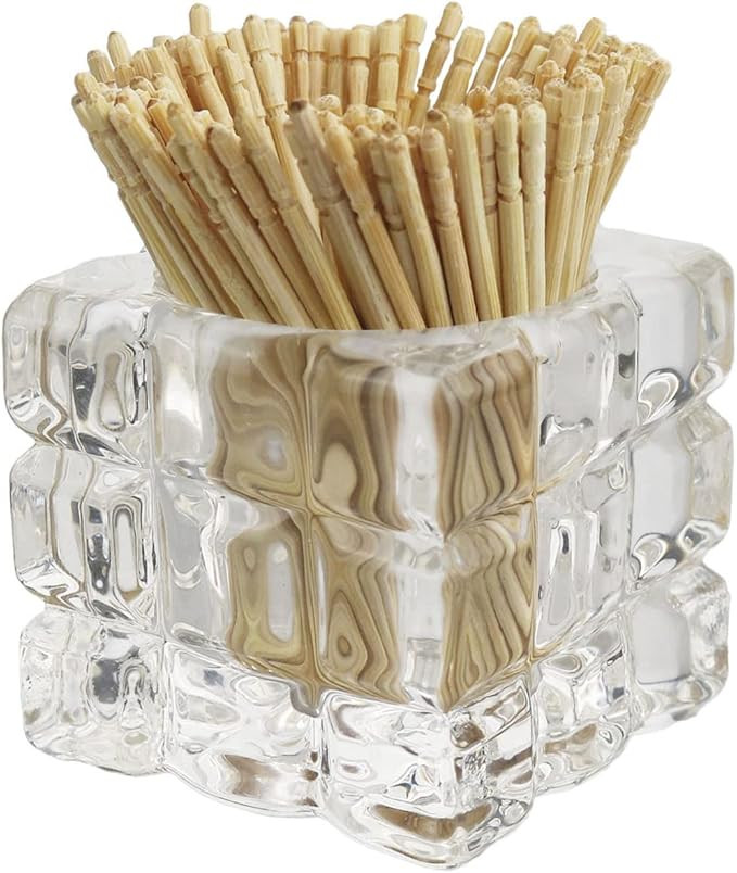HillSpring Toothpick Holder, Decorative Glass Toothpick Jar with 200 Bamboo Toothpicks | Amazon (US)