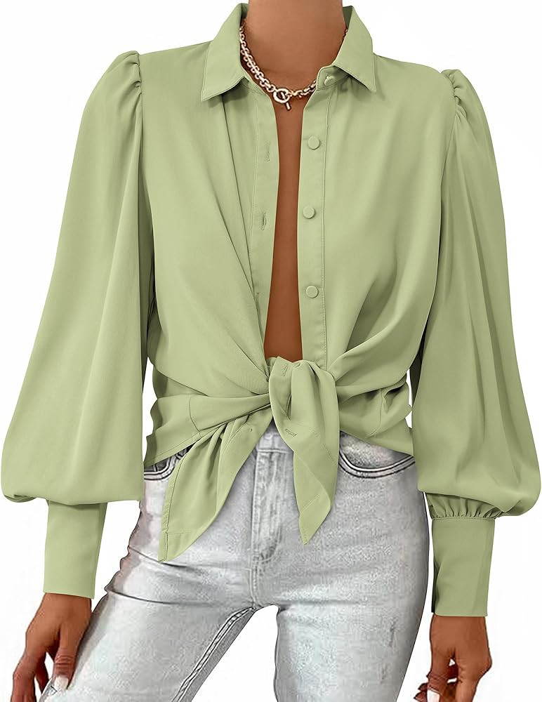 BTFBM Women Fashion Button Down Shirts V Neck Printed Solid Boho Long Sleeve Blouses Dressy Casua... | Amazon (US)