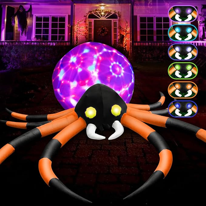 12Ft Giant Halloween Inflatables Spider Built-in 7-Color-Shifting Eyes & 3-Effect-Flashing Belly,... | Amazon (US)