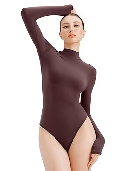 REORIA Women's Turtle Neck Long Sleeve Bodysuit Basic Slim Fit Double Lined Lightweight Layering ... | Amazon (US)