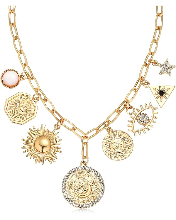 Sun Heart Pendent Necklace for Women 18K Gold Plated Choker Necklace Heart Charm Necklace Thick P... | Amazon (US)