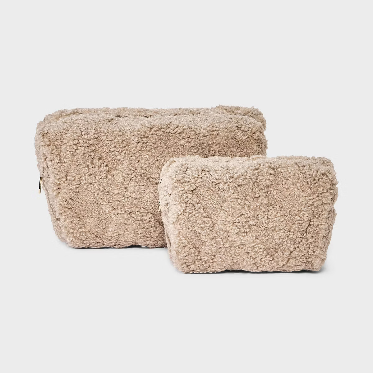 Faux Shearling Cosmetic Pouch 2pc Set - Universal Thread™ Taupe | Target