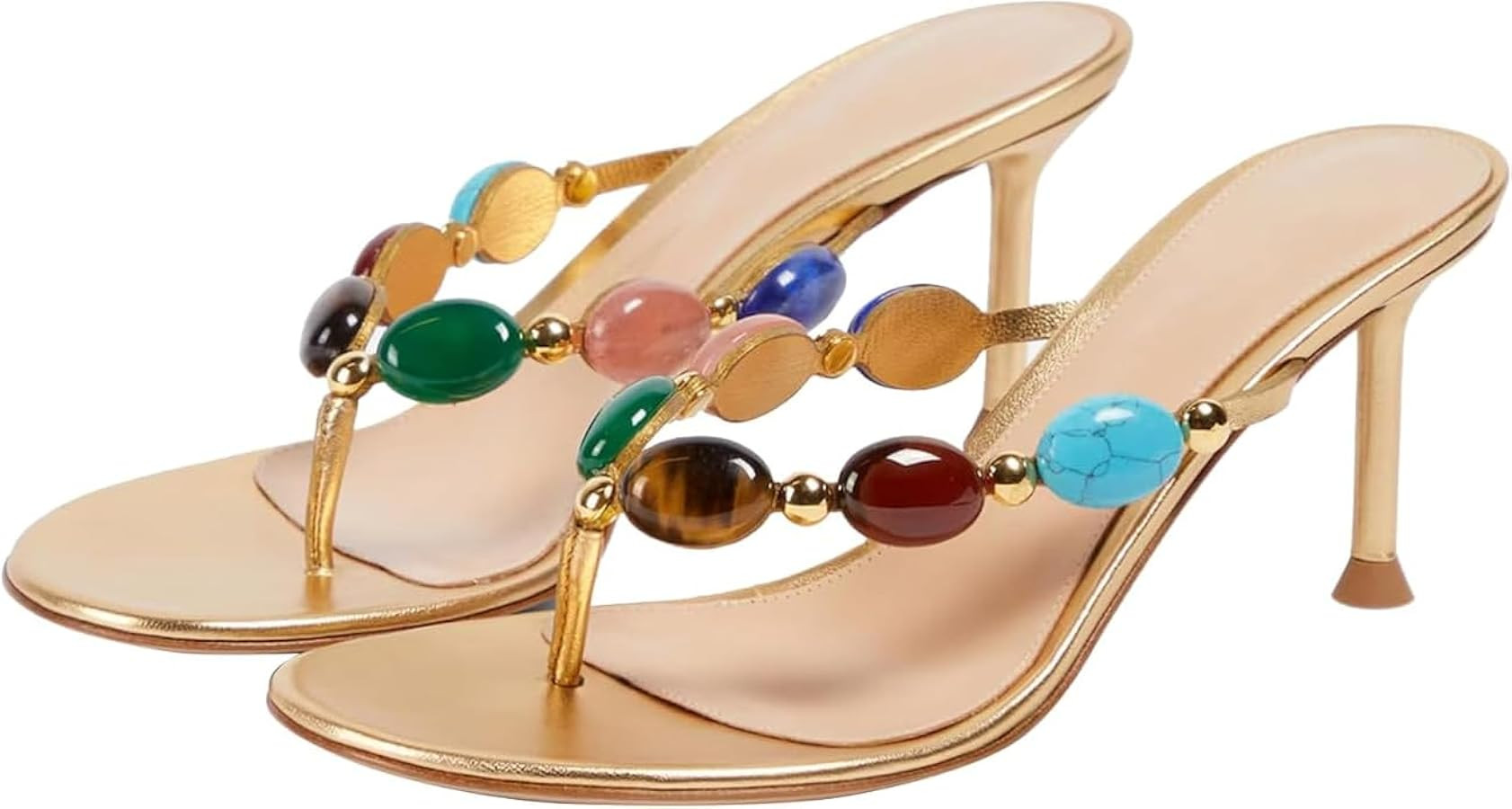 Women's Heeled Sandals Thong Flip-Flop Jewelled Kitten Heels Dressy Strappy Summer Mule High Heel... | Amazon (US)