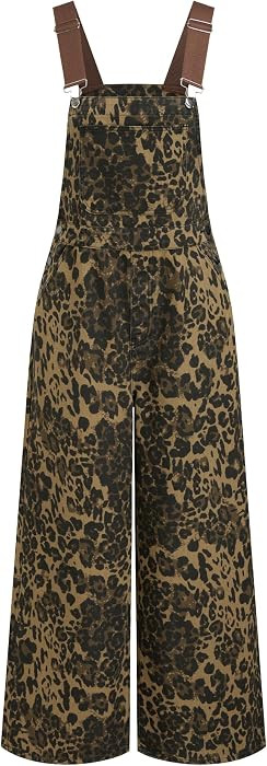 CIDER Overalls for Women Leopard Pocket Buckle Up Wide Leg Jumpsuit | Amazon (US)
