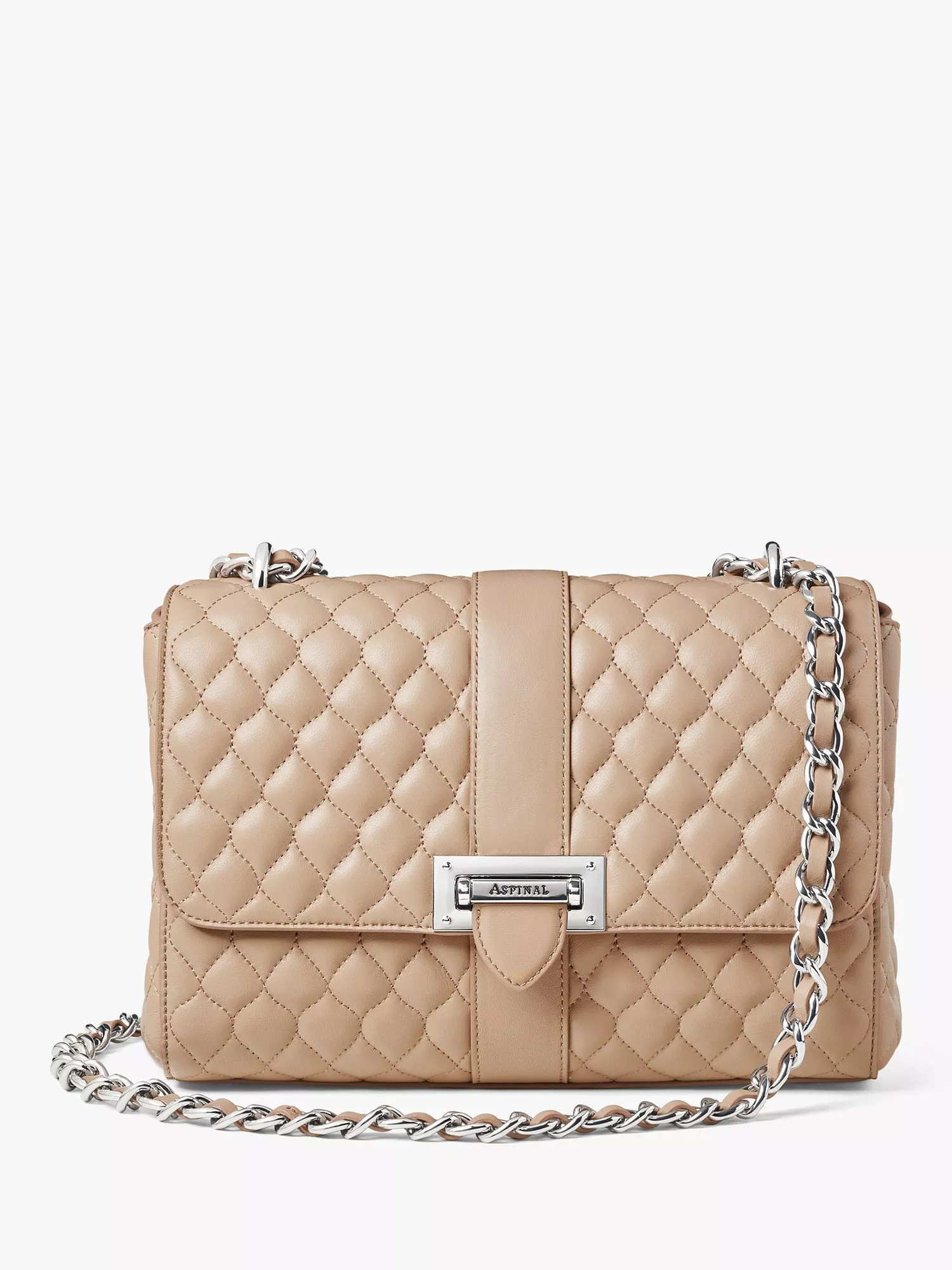 Aspinal of LondonLottie Large Smooth Quilted Leather Shoulder Bag, Taupe | John Lewis (UK)