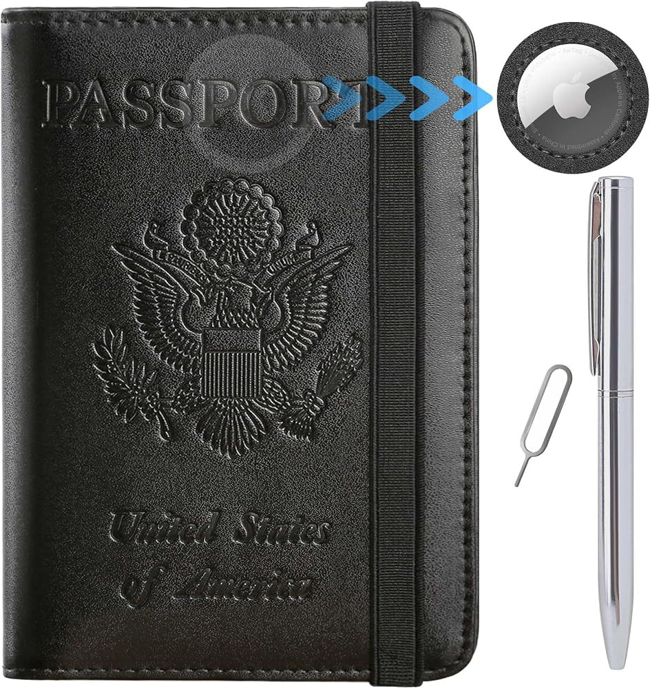 Airtag Passport Holder Cover Wallet Travel Essentials RFID Blocking Leather Card Case Internation... | Amazon (US)