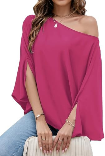 VIMPUNEC Womens Off The Shoulder Flowy Tops Casual Batwing Sleeves Blouses Loose Chiffon Shirts | Amazon (US)