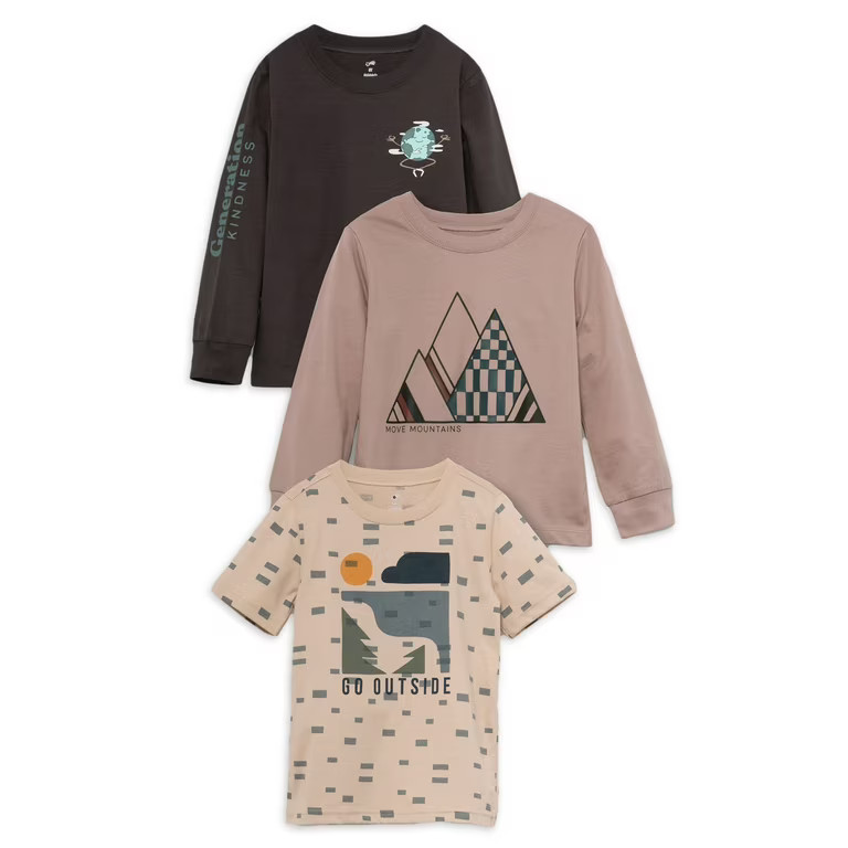 Little Star Organic Toddler Boys Long Sleeve Graphic T-Shirts, 3-Pack, Sizes 12M-5T | Walmart (US)