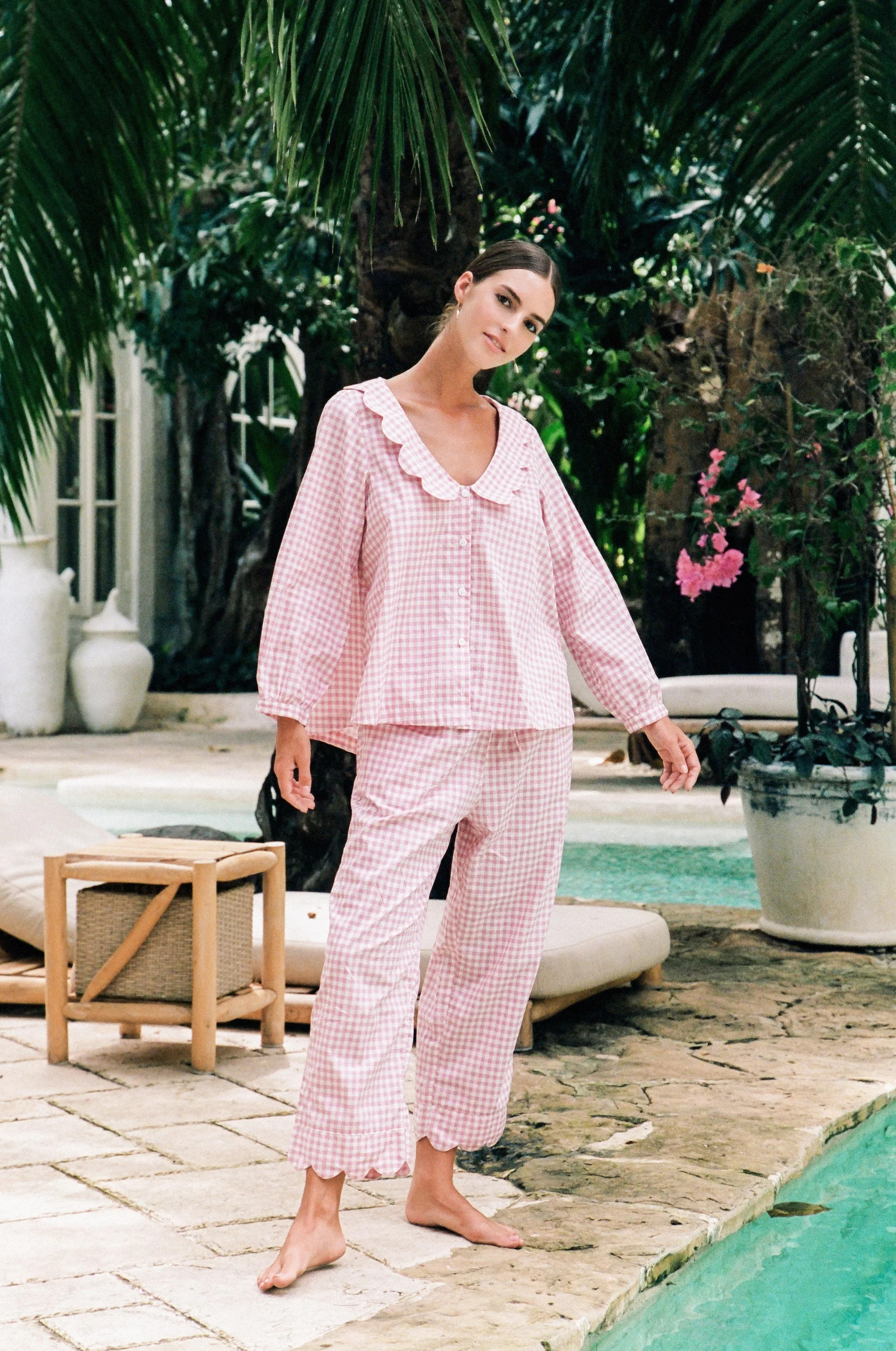 Penelope Sleep Set - Long - Gingham - Navy | Piyama US