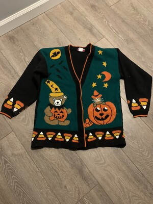 J.J. POOLE HALLOWEEN SWEATER SIZE M JACKOLANTERN BEAR CANDY CORN VINTAGE | eBay US