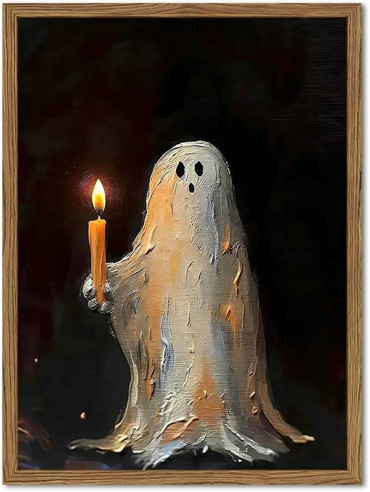 Cute Halloween Ghost Wall Art, Vintage Ghost Holding Candle Wall Decor Painting Dark Academia Got... | Amazon (US)