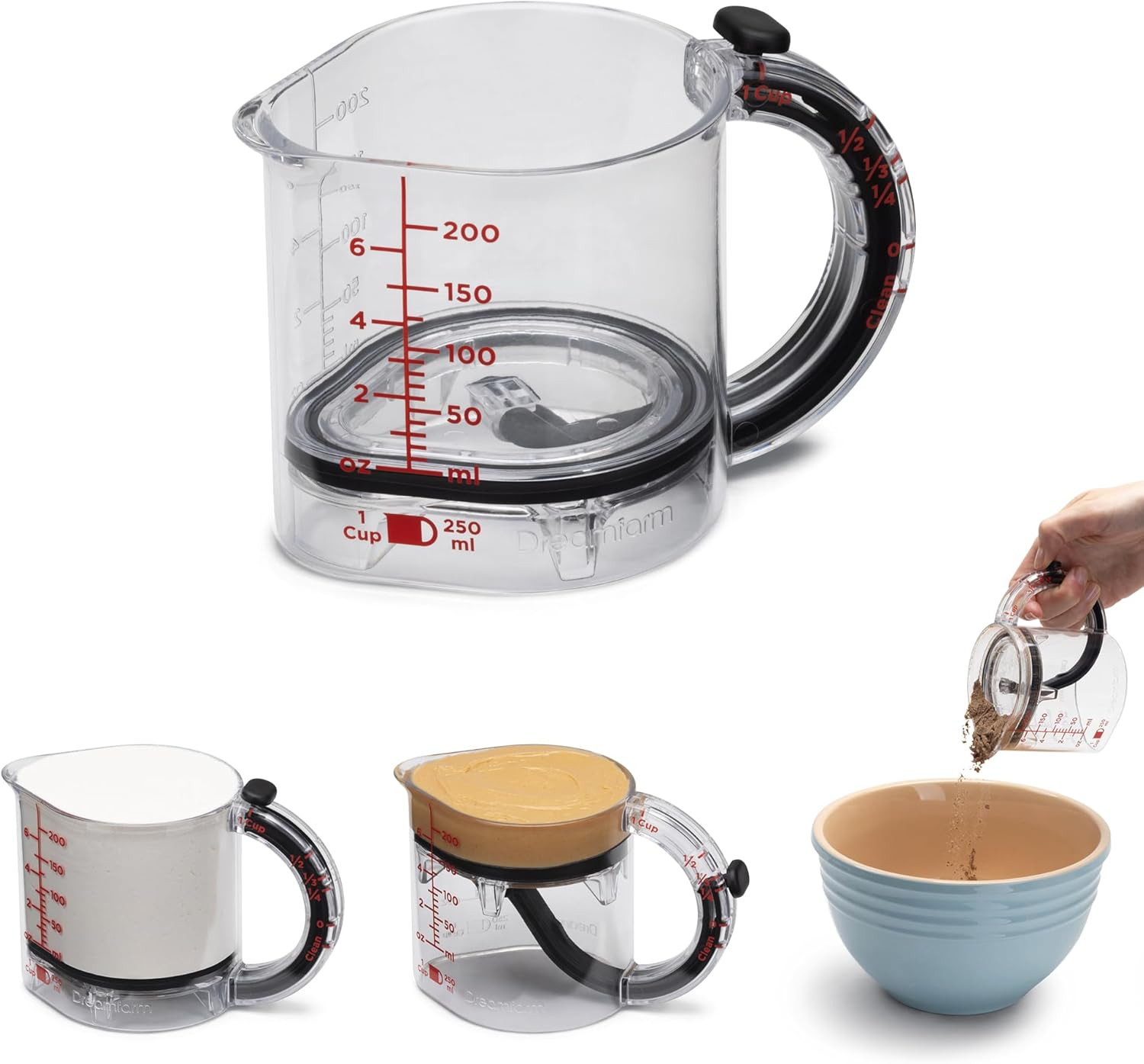 Dreamfarm Upcup All-in-1 Adjustable Measuring Cup, Metric & Imperial Measurements up to 1 Cup - Black/Clear | Amazon (US)