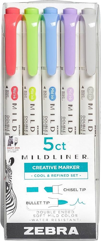 Zebra Pen Mildliner Double Ended Highlighter Set, Broad and Fine Point Tips, Assorted Cool and Re... | Amazon (US)