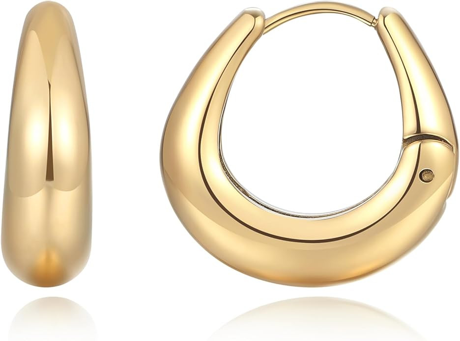 Rhinelife Gold Hoop Earrings for Women, 18K Real Gold PVD Coating Hypoallergenic Earrings, Lightw... | Amazon (US)