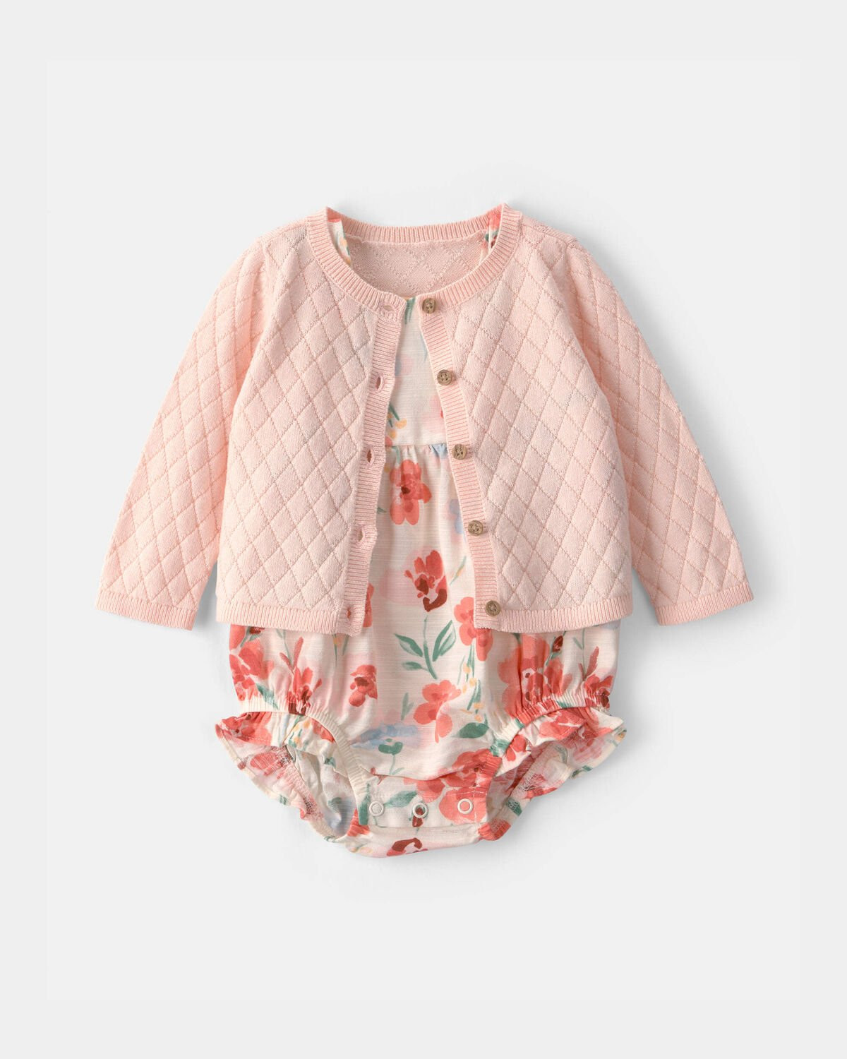 Baby Girl 2-Piece Floral Cardigan & Bubble Set - Pink | Carter's Inc