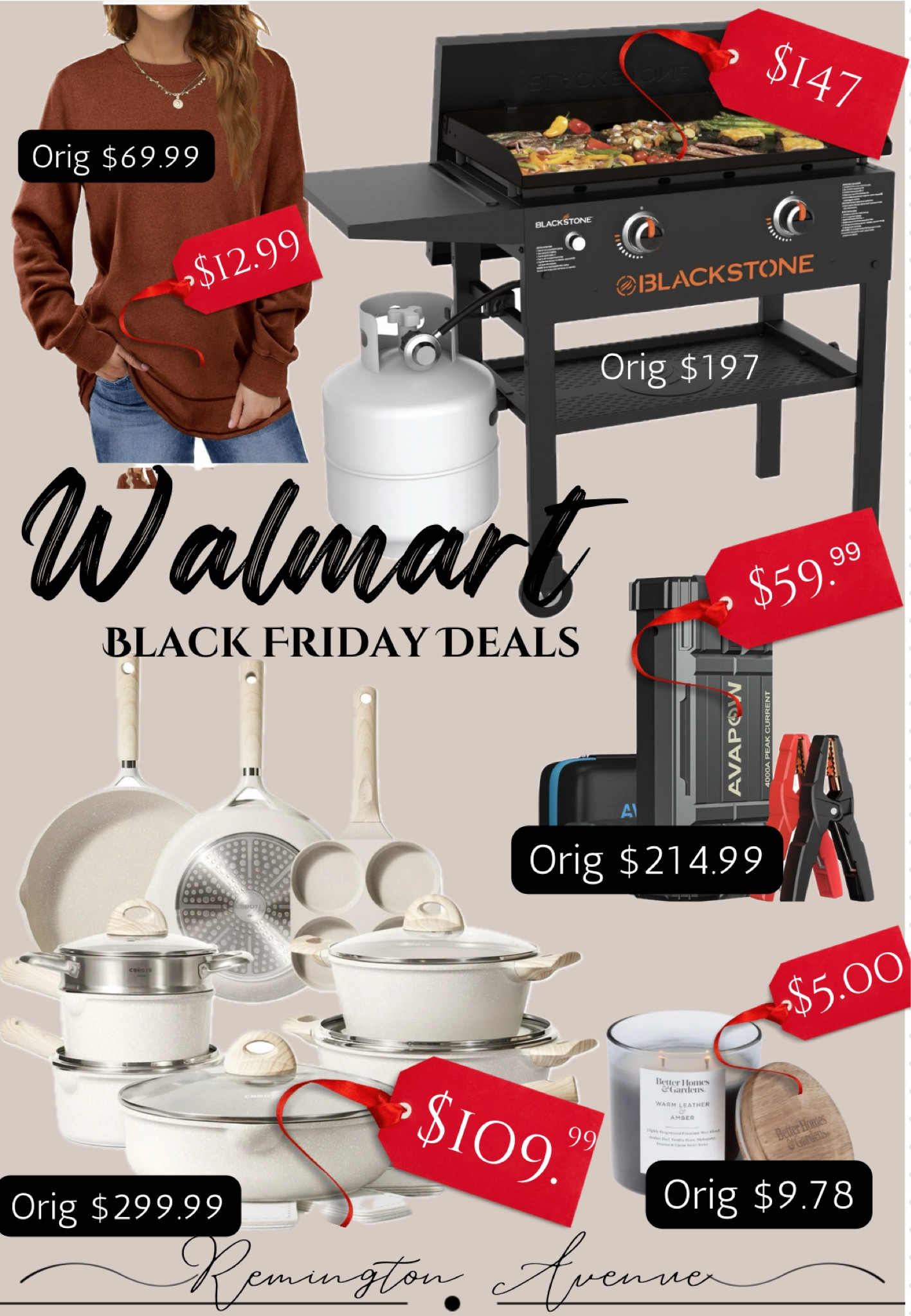 @walmart Black Friday deals! Some Items up to 70% off
#walmartpartner #walmart #walmartdeals
Carter beige nonstick 21 piece pots and pan set, black stone grill, avapow portable battery car jump starter, brown women’s long sleeve tunic top, better homes and gardens 12oz candles
#blackfriday #blackfridaydeals

#LTKCyberWeek #LTKGiftGuide #LTKSaleAlert