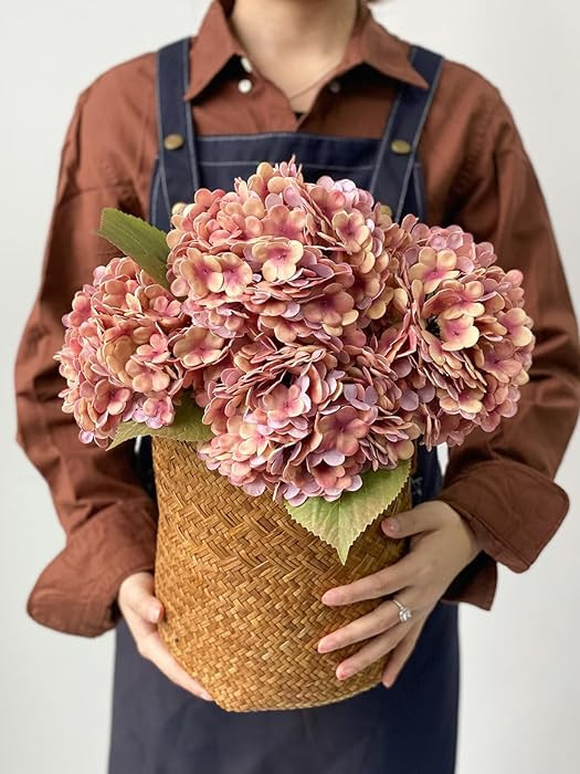JINWOE 4Pcs Yellow/Pink Real Touch Vintage Artificial Hydrangeas, 21" Long Stems Boho Fall Faux H... | Amazon (US)