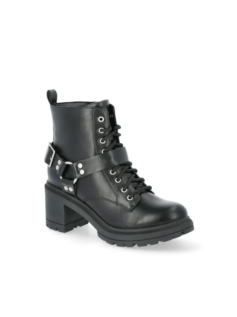 No Boundaries Lace Up Ankle Moto Boots, Wide Width Available, Women's | Walmart (US)